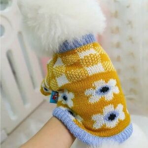 Dog Sweater Pet Clothing Knit Sweater Checkered and Floral Print